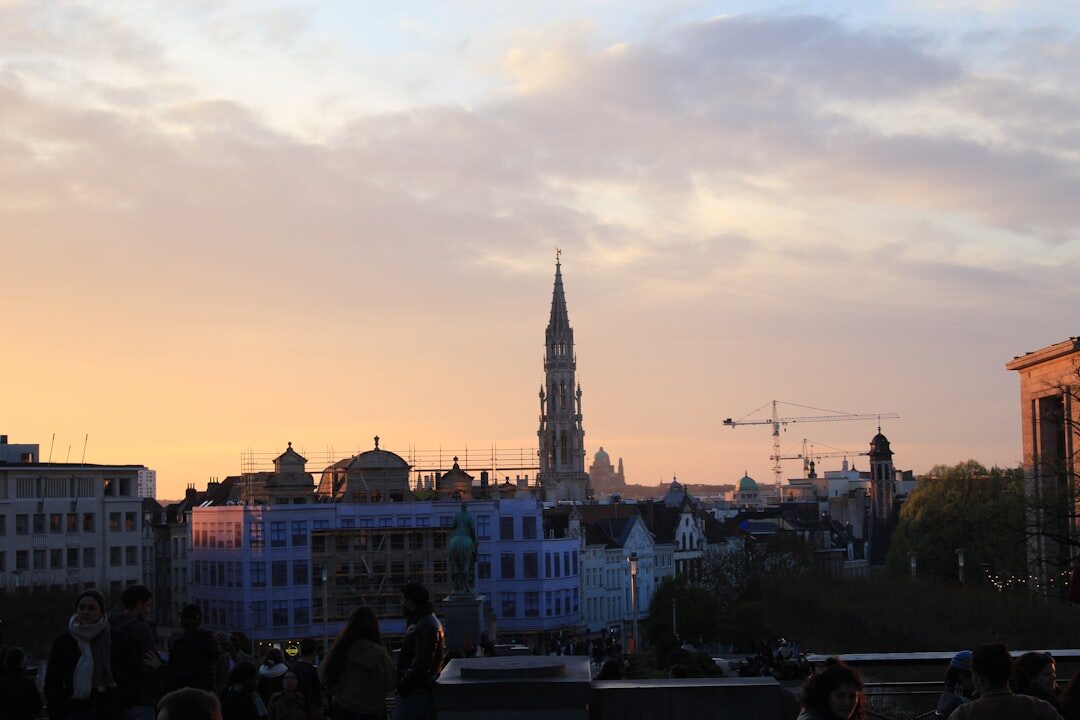 Brussels skyline at dusk with warm lights